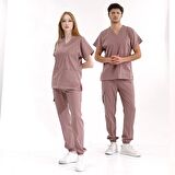 Jogger Lüks Kaliteli Likralı Doktor Hemşire Forması Scrubs Gül Kurusu