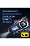 2 ADET Q58-MAX Radyolu Telsiz Özellikli 2 Kişi Bağlantılı Bluetooth Kask Kulaklık Ekranlı Fenerli Müzik ve Intercom