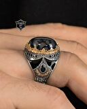 925 Ayar Gümüş Erkek Yüzüğü Akik Taşlı Zirkon Taş Süslemeli