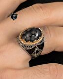 925 Ayar Gümüş Erkek Yüzüğü Akik Taşlı Zirkon Taş Süslemeli