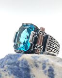 925 Ayar Gümüş Aqua Baget Taşlı "Şah Cihan" Yüzüğü