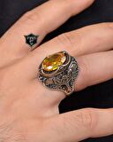 Anka Kuşu Figürlü Sitrin Zirkon Taşlı 925 Ayar Gümüş Erkek Yüzüğü