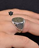 Maşallah ALLAH'TAN BAŞKA GÜÇ VE KUVVET YOKTUR Yazlı 925 Ayar Gümüş Erkek Yüzüğü 