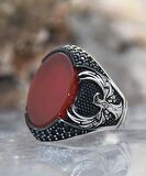 Anka kuşu Figürlü Akik Taşlı 925 Ayar Gümüş Erkek Yüzüğü