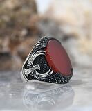 Anka kuşu Figürlü Akik Taşlı 925 Ayar Gümüş Erkek Yüzüğü
