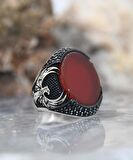 Anka kuşu Figürlü Akik Taşlı 925 Ayar Gümüş Erkek Yüzüğü