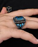 Aquamarine Taşlı Zirkon Taş Süslemeli 925 Ayar Gümüş Erkek Yüzüğü 