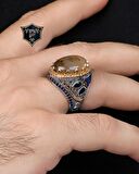 Yemen Akik Taşlı 925 Ayar Gümüş Erkek Yüzüğü Zirkon Taş Süslemeli Süslemeli