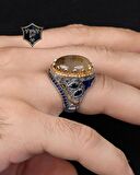 Yemen Akik Taşlı 925 Ayar Gümüş Erkek Yüzüğü Zirkon Taş Süslemeli Süslemeli