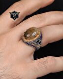 Yemen Akik Taşlı 925 Ayar Gümüş Erkek Yüzüğü Zirkon Taş Süslemeli Süslemeli