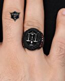 Terazi Figürlü 925 Ayar Gümüş Erkek Yüzüğü Zirkon Taş Süslemeli