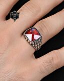 Kırmızı Zirkon Taşlı 925 Ayar Gümüş Erkek Yüzüğü