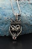 Kral Taçlı Goril Gümüş Kolye Zincir 925 Ayar