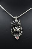 Kral Taçlı Goril Gümüş Kolye Zincir 925 Ayar