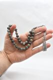 33'lük Doğal Gri Jasper Taşlı Tesbih 925 Ayar Gümüş Püsküllü 10mm Küre Kesim