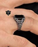 Anka kuşu Figürlü Oniks Taşlı 925 Ayar Gümüş Erkek Yüzüğü