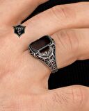 Anka kuşu Figürlü Oniks Taşlı 925 Ayar Gümüş Erkek Yüzüğü