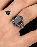 Anka kuşu Figürlü Oniks Taşlı 925 Ayar Gümüş Erkek Yüzüğü