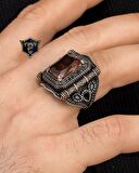 Zultanit Taşlı Mikro Taş Süslemeli 925 Ayar Gümüş Erkek Yüzüğü