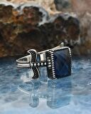 Zülfikar Kılıç Figürlü Lacivert Zirkon Taşlı 925 Ayar Gümüş Erkek Yüzüğü