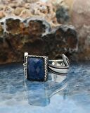 Zülfikar Kılıç Figürlü Lacivert Zirkon Taşlı 925 Ayar Gümüş Erkek Yüzüğü