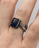 Zülfikar Kılıç Figürlü Lacivert Zirkon Taşlı 925 Ayar Gümüş Erkek Yüzüğü