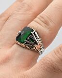 Yeşil Zirkon Taşlı Zirkon Taş Süslemeli 925 Ayar Gümüş Erkek Yüzüğü