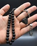 33'lük Doğal Oniks Taşlı Tesbih Seti Ve 925 Ayar Gümüş Oniks Taşlı Erkek Yüzüğü