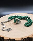 925 Ayar Gümüş Erkek Yüzüğü Malakit Taşlı Ve Malakit Taşlı Tesbih Seti