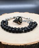 925 Ayar Gümüş Oniks Taşlı Yüzüğü Ve 33'lük Doğal Oniks Taşlı Tesbih Seti