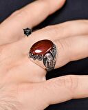 925 Ayar Gümüş Erkek Yüzüğü Akik Taşlı Kartal Figürlü