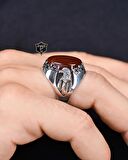 925 Ayar Gümüş Erkek Yüzüğü Akik Taşlı Kartal Figürlü