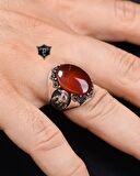 925 Ayar Gümüş Erkek Yüzüğü Akik Taşlı Kartal Figürlü