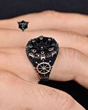 925 Ayar Gümüş Erkek Yüzüğü Kutup yıldızlı pusula