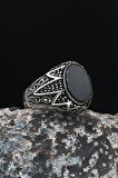 Oniks Taşlı 925 Ayar Gümüş Erkek Yüzüğü Zirkon Taş Süslemeli 901038