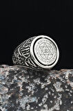 Çift Tarafli Hz. Süleyman Mührü 925 Ayar Gümüş Erkek Yüzüğü Kelime-İ Tevhid Yazlı 901047