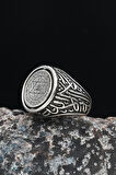 Çift Tarafli Hz. Süleyman Mührü 925 Ayar Gümüş Erkek Yüzüğü Kelime-İ Tevhid Yazlı 901047