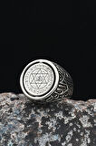 Çift Tarafli Hz. Süleyman Mührü 925 Ayar Gümüş Erkek Yüzüğü Kelime-İ Tevhid Yazlı 901047