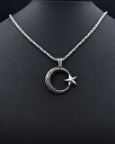 Ay Yıldızlı (AYYILDIZLI) Zirkon Taş Süslemeli Kral Zincirli 925 Ayar Gümüş Kolye 901077