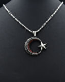 Ay Yıldızlı (AYYILDIZLI) Zirkon Taş Süslemeli Kral Zincirli 925 Ayar Gümüş Kolye 901078