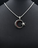 Ay Yıldızlı (AYYILDIZLI) Zirkon Taş Süslemeli Kral Zincirli 925 Ayar Gümüş Kolye 901078