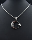 Ay Yıldızlı (AYYILDIZLI) Zirkon Taş Süslemeli Kral Zincirli 925 Ayar Gümüş Kolye 901081