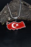 Türk Bayrağı ( Ay Yıldızlı ) Mineli  925 Ayar Gümüş Kolye Zincir 901119