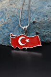Türk Bayrağı ( Ay Yıldızlı ) Mineli  925 Ayar Gümüş Kolye Zincir 901119