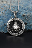 Kral Taclı Aslan Figürlü Grek Desenli 925 Ayar Gümüş Kolye Zincir 901158