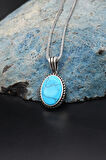Turkuaz Firuze Taşlı  925 Ayar Gümüş Kolye Zincir 901165