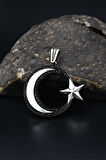 Mikro taş Süslemeli Kolye Ucu Ay Yıldızlı ( AYYILDIZLI ) 925 Ayar Gümüş 901207