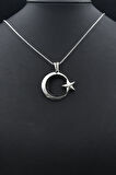 Ay Yıldızlı (AY YILDIZ) 925 Ayar Gümüş Kolye Zincir Siyah Mikro Taş Süslemeli 901262
