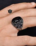 925 Ayar Gümüş Erkek Yüzüğü Oniks Taşlı Zirkon Taş Süslemeli