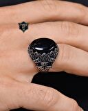 925 Ayar Gümüş Erkek Yüzüğü Oniks Taşlı Zirkon Taş Süslemeli